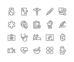 Simple Set of Medical Related Vector Line Icons. Contains such Icons as MRI, Prescription, Surgery and more.
Editable Stroke. 48x48 Pixel Perfect.