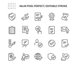 Simple Set of Approve Related Vector Line Icons. Contains such Icons as Protection Guarantee, Accepted Document, Quality Check and more.
Editable Stroke. 48x48 Pixel Perfect.