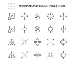 Simple Set of Scaling Related Vector Line Icons. Contains such Icons as Increase, Decrease, Resize and more.
Editable Stroke. 48x48 Pixel Perfect.