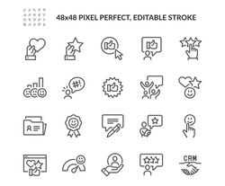 Simple Set of Customer Satisfaction Related Vector Line Icons. 
Contains such Icons as CRM, User Feedback, Rating and more. Editable Stroke. 48x48 Pixel Perfect.
