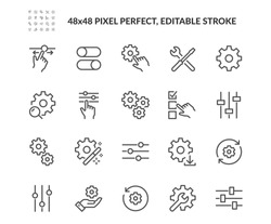 Simple Set of Setup and Settings Related Vector Line Icons. 
Contains such Icons as Installation Wizard, Download, Restore Options and more. Editable Stroke. 48x48 Pixel Perfect.
