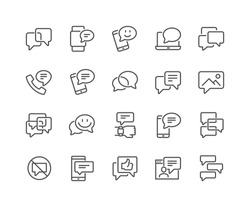 Simple Set of Message Related Vector Line Icons. 
Contains such Icons as Conversation, SMS, Notification, Group Chat and more. Editable Stroke. 48x48 Pixel Perfect.