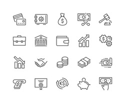Simple Set of Finance Related Vector Line Icons. 
Contains such Icons as Taxes, Money Management, Handshake and more.
Editable Stroke. 48x48 Pixel Perfect.