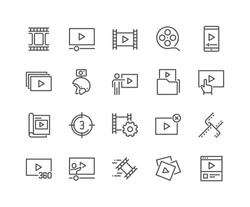 Simple Set of Video Content Related Vector Line Icons. 
Contains such Icons as Presentation, Stream, Library and more.
Editable Stroke. 48x48 Pixel Perfect.