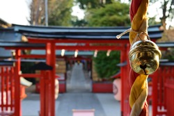 A bell of Japanese shrine. When visit a shrine, people ring a bell to purify themselves.