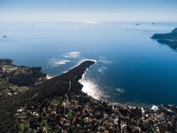 Drone view of Burgaz and Buyukada Island at Marmara sea. Prince Islands, Istambul, Turkey