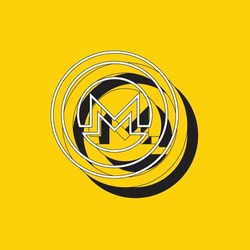 Monero cryptocurrency symbol on a yellow background. Modern finance icon in flat design with black and white elements. Concept vector illustration easy to edit and customize EPS 10