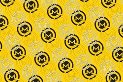 Monero cryptocurrency pattern on a yellow background. Modern finance icon in flat design with black and white elements. Vector illustration easy to edit and customize EPS 10