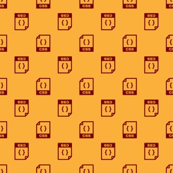 Red CSS file document icon. Download css button icon isolated seamless pattern on brown background. CSS file symbol. Vector Illustration