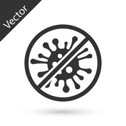 Grey Stop virus, bacteria, germs and microbe icon isolated on white background. Antibacterial and antiviral defence, protection infection.  Vector Illustration
