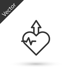 Grey line Heartbeat increase icon isolated on white background. Increased heart rate. Vector