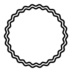 Two bold wavy lines forming a black circle frame. Circle frame, made by two black serpentine lines. Snake-like circular frame, a decorative surround. Isolated illustration on white background. Vector.