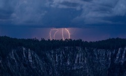 Lightning strikes along the North Rim of The Grand Canyon at Grand Canyon NationalPark, Arizona