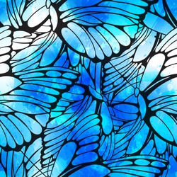 Vector seamless pattern of flying butterflies with vector watercolor texture. Abstract background with watercolour drops and strokes and butterfly wings