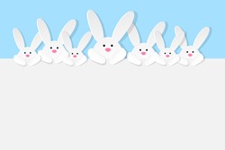 Easter design with cute bunnies on blue background. Vector illustration.