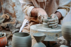 Pottery at medieval festival in Italy. Umbria, Bevagna, Mercato delle Gaite