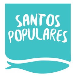 Translation: Popular saints Party. Invite for Santos Populares Traditional Portugal festivities in Lisbon. Sardine fish. Blue version