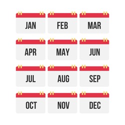 Flat design of calendar month icon set. Vector Illustration.