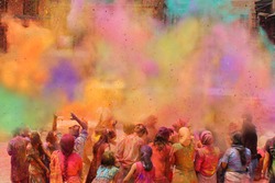 People celebrating the Holi festival of colors in Nepal or India