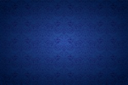 blue vintage background , royal with classic Baroque pattern, Rococo with darkened edges background(card, invitation, banner). horizontal format