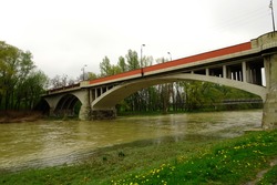 Sola River and Poniatowski Bridge in Oswiecim City (Poland)