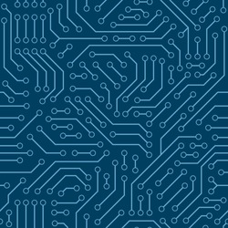 Computer circuit board. Seamless digital pattern. Vector electric  chipset scheme texture. Abstract technology background.