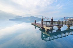 Beautiful morning with sky reflect in the lake at Sun Moon Lake, Taiwan.