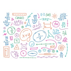 hand drawn math symbols. math symbols on white background. sketch math symbols