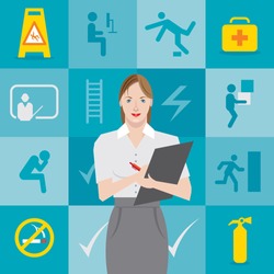 Woman checking office workplace safety checklist