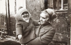 USSR, LENINGRAD - CIRCA 1970: Vintage photo of happy young mom with baby girl daughter in Leningrad, USSR