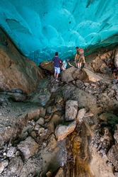 below the Aletsch Glacier in a ice cave