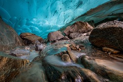 below the Aletsch Glacier in a ice cave