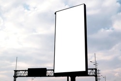 vertical billboard against the background of the cloudy sky. mockup, place for your information or advestering