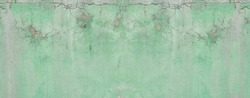 Green wall,abstract background with old green paint texture of plaster and gray cement, panoramic background