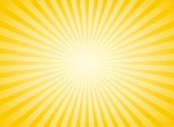 Sunlight abstract wide background. Yellow and white color burst horizontal background. Vector illustration. Sun beam ray sunburst pattern background. Retro bright backdrop. Sunny day.