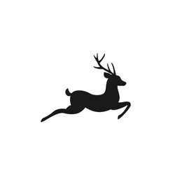 Black silhouette of graceful deer in jump with great antlers. vector flat icon isolated on white background