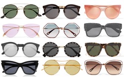 Fashion accessories like  eyeglasses, sunglasses on a white background
