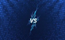 Versus logo with holographic background. Lightning logo with flashes. Cyber sport tournament screen design. Eps10 vector