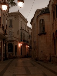 Medieval Street, night lighting, night street with lanterns, spain, night, night city