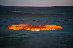 Derweze Gas Crater known as 'The Door to Hell in the ealy morning,Turkmenistan