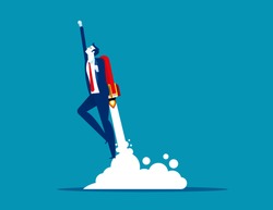 Businessman flying up by rocket. Concept business growth vector illustration, Rocket and take off