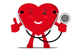 A healthy heart shows the like and holding a stethoscope.