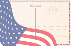 Old postcard illustration with american flag on background