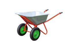 Isolated two-wheeled wheelbarrow gardening and agriculture equipment. Carriage for shipping Construction Materials