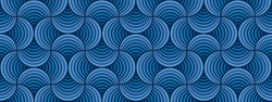 Seamless Classic Blue Striped Petals Deep Blue Background Vector Pattern