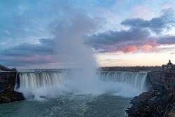A long exposure photograph of Niagara Falls, Ontario with the camera set on a tripod. 