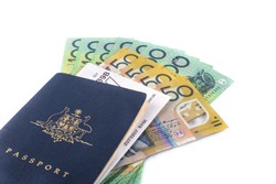 australia passport with boarding pass ready to travel with some australia dollars