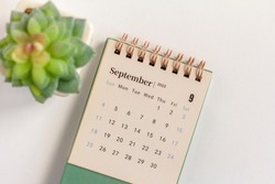 Hello September.The calendar for September 2022 is on the table