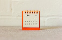 Desktop calendar for December 2022.Calendar for planning for the month
