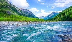 Mountain river nature forest background 